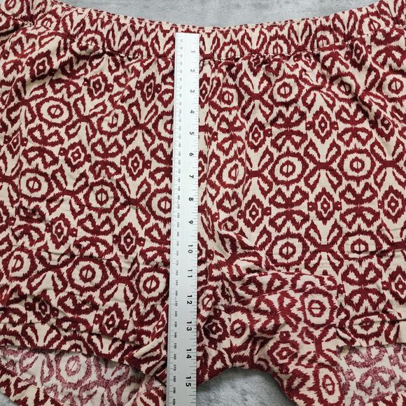 Waterproof Vintage Shorts Womens XXL Red Merlot Geometric Printed Linen Pull On - Picture 8 of 11
